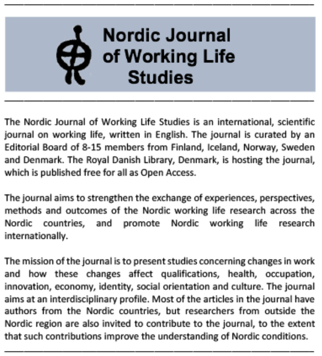 Nordic Journal of Working Life Studies