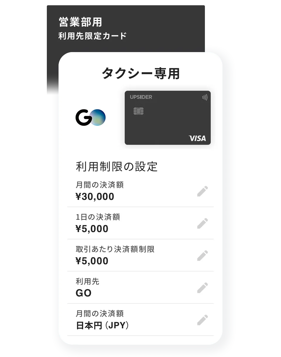 営業部用 利用先限定カード タクシー専用