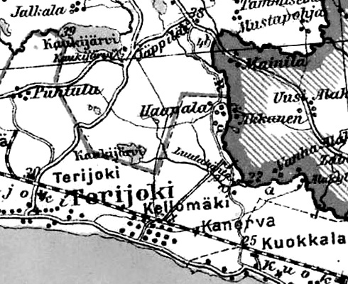 Деревня Майнила на финской карте 1923 года