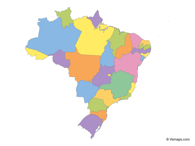 Multicolor Map of Brazil with States