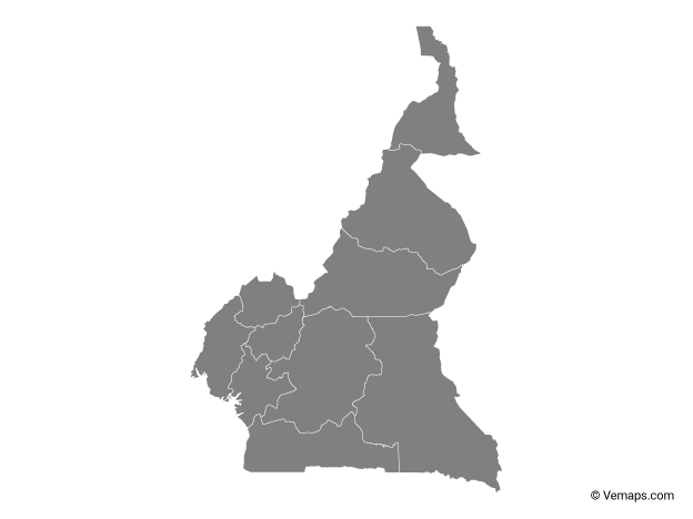 Grey Map of Cameroon with Regions