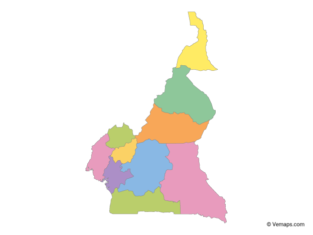 Multicolor Map of Cameroon with Regions