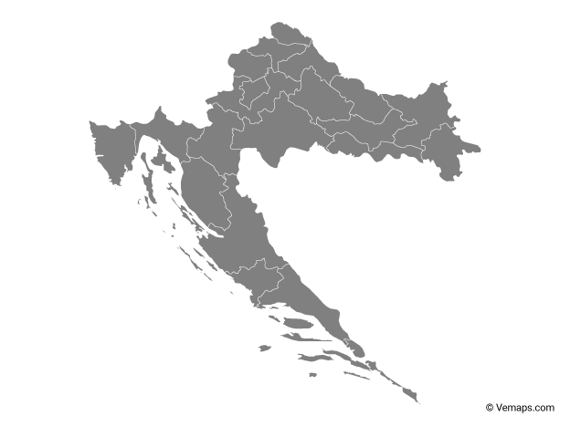 Grey Map of Croatia with Counties