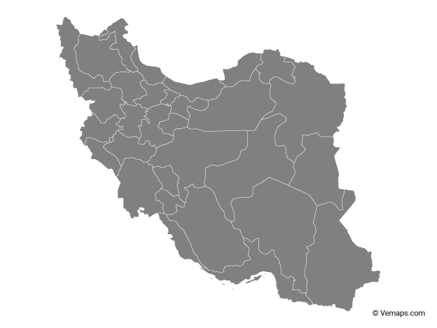 Grey Map of Iran with Provinces