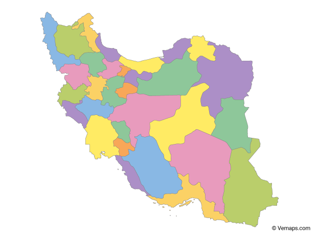 Multicolor Map of Iran with Provinces