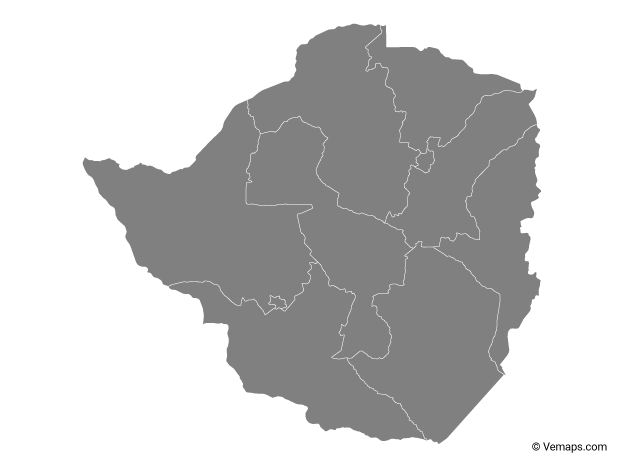 Grey Map of Zimbabwe with Provinces