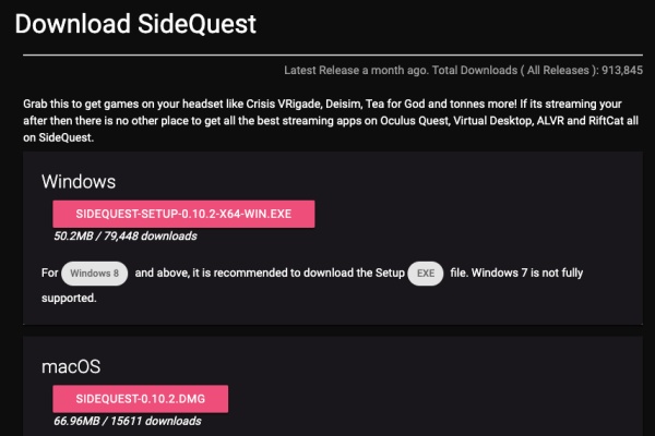 Side QuestをPCにインストール