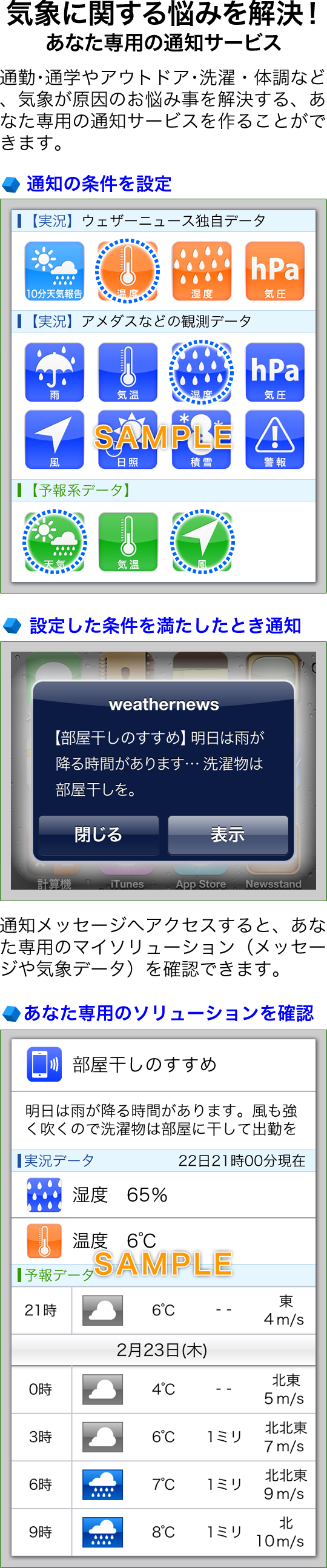 気象に関する悩みを解決！自分で作るオリジナルの通知サービス