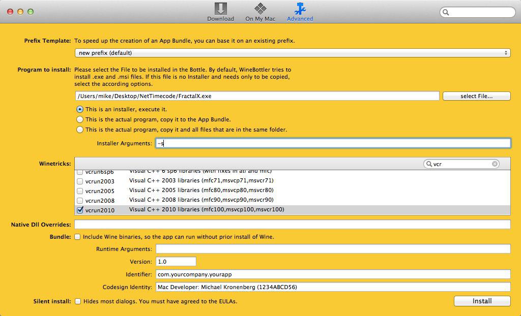 Custom Settings in with WineBottler