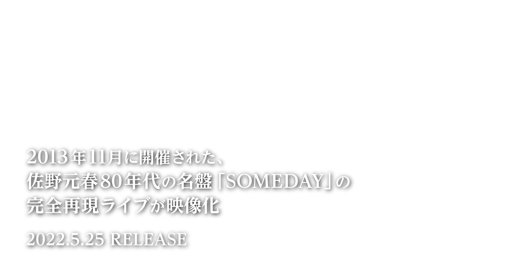 2013年11月に開催された、
        佐野元春80年代の名盤「SOMEDAY」の
        完全再現ライブが映像化