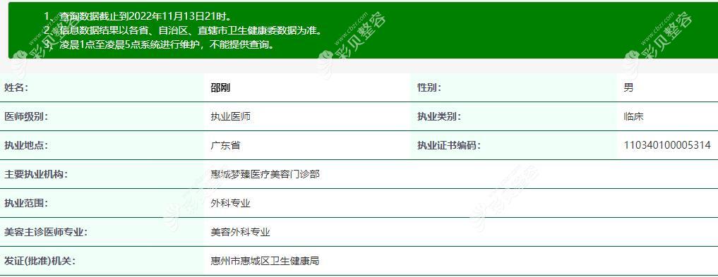 邵刚 惠州惠城梦臻医疗美容门诊部