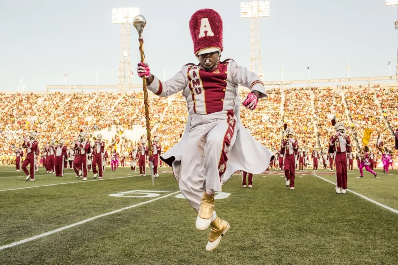 Maroon and White band marching