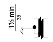 A handrail with brackets attached to the bottom surface is shown in cross section.  The horizontal projection of the bracket from the wall is 1½ inches (38 mm) below the bottom of the handrail.