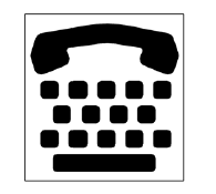 Pictogram of a TTY showing the keyboard and space bar typical of most devices and the shape of a telephone handset at the top.