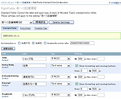 店舗情報ブログ：Standard Fieldの設定