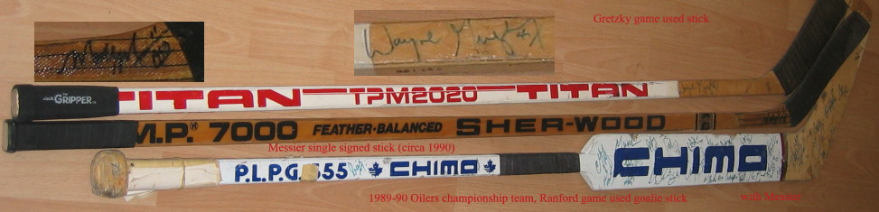 signed sticks, stanley cup championship stick from bill ranford, (mvp) 1989-90 oilers
last year they won the stanley cup with 23 autographs including Mark Messier