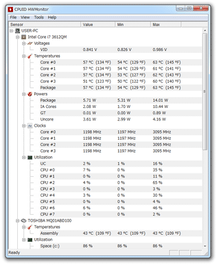 HWMonitor スクリーンショット