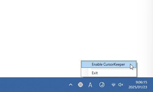トレイアイコンをクリックして「Enable CursorKeeper」を選択する