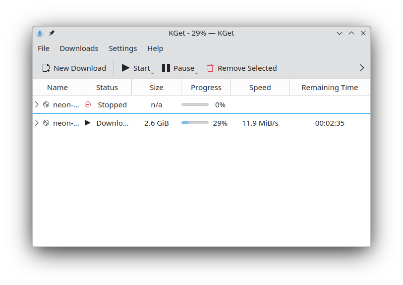 Downloading files with KGet