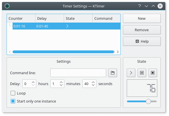 KTimer configuration window