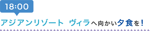 18:00 アジアンリゾート ヴィラへ向かい夕食を！