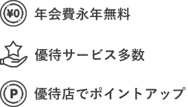 年会費永年無料 優待サービス多数 優待店でポイントアップ