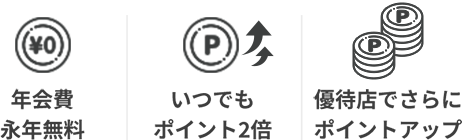 年会費永年無料 いつでもポイント2倍 優待店でさらにポイントアップ