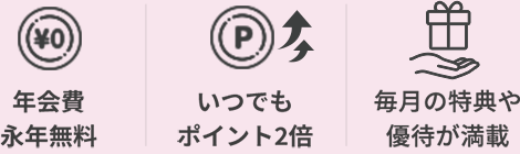 年会費永年無料 いつでもポイント2倍 毎月の特典や優待が満載