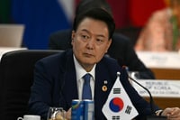 韓国の尹錫悦大統領＝１１月１９日、ブラジル・リオデジャネイロ（ＡＦＰ時事）