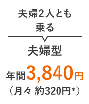 夫婦2人とも乗る 夫婦型 年間3,840円（月々 約320円＊）