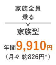 家族全員乗る 家族型 年間9,910円（月々 約826円＊）