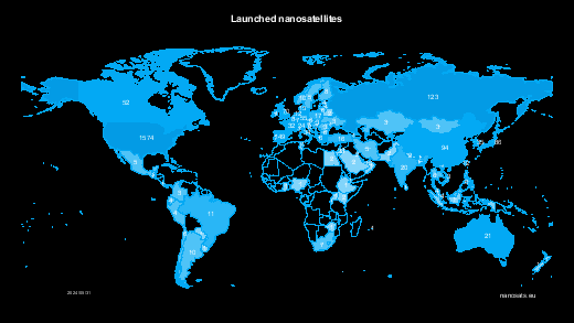 Nanosatellites on world map