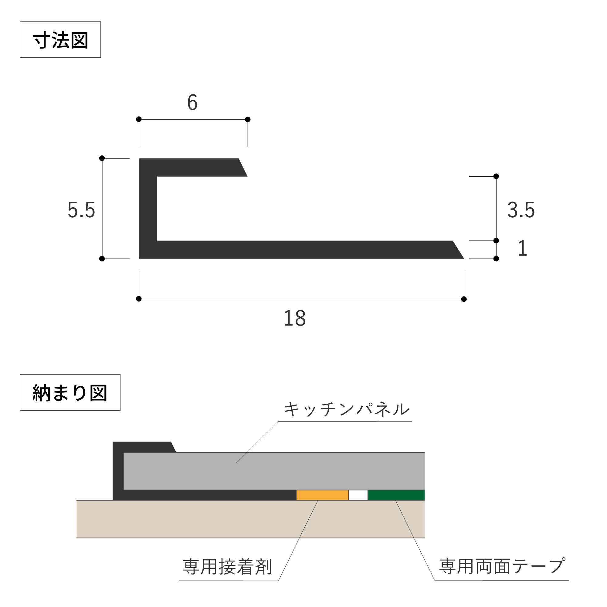 塗装のキッチンパネル 見切材 チタンシルバー KB-OT001-04-G248