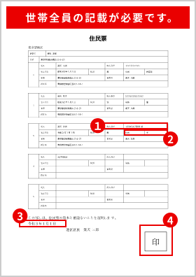 住民票は世帯全員の記載が必要です。