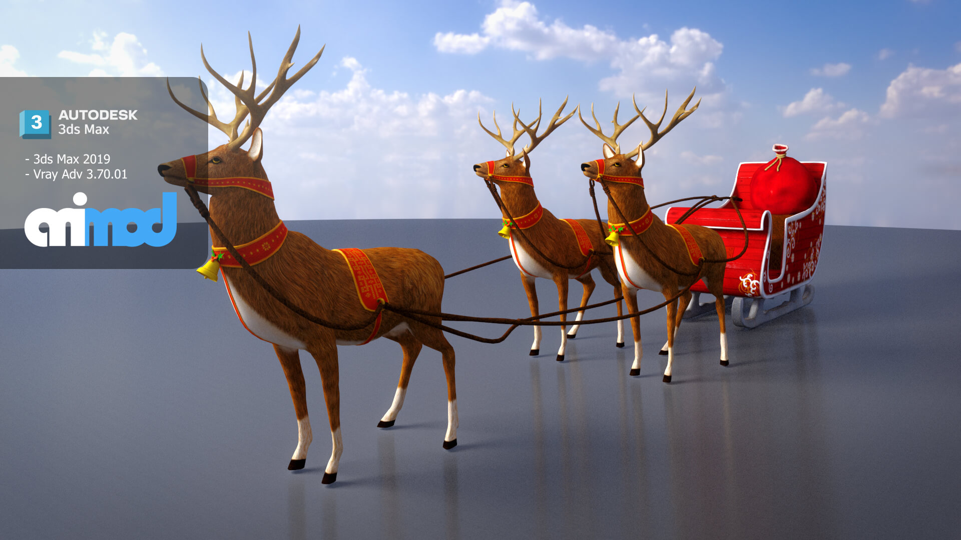 Sleigh Santa Claus 3D Model