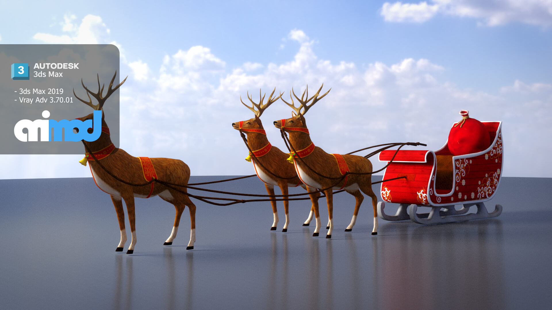 Sleigh Santa Claus 3D Model