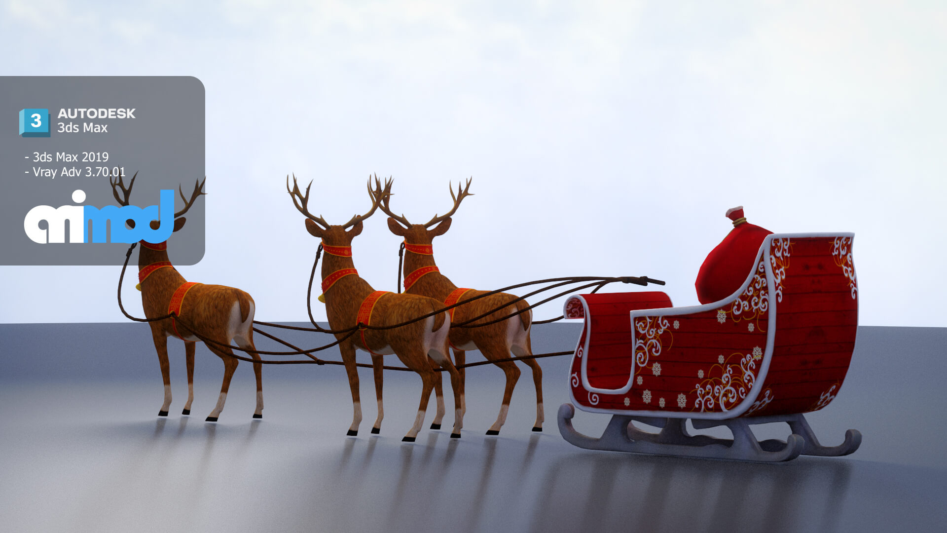 Sleigh Santa Claus 3D Model