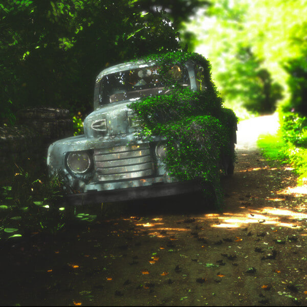 Old car in the woods