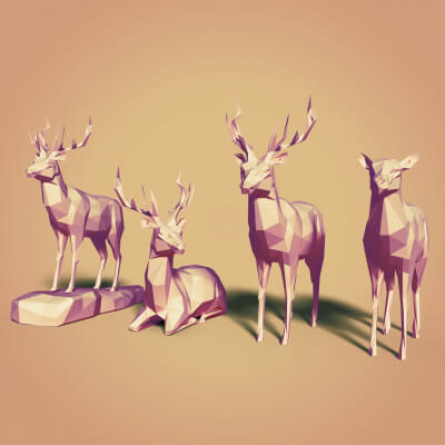 Polygonal Deers Pack 3D Model