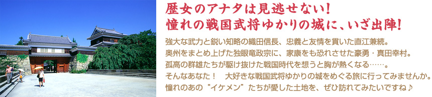 歴女のアナタは見逃せない！　憧れの戦国武将ゆかりの城に、いざ出陣！