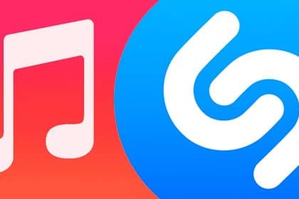 Apple Music and Shazam logos side by side.