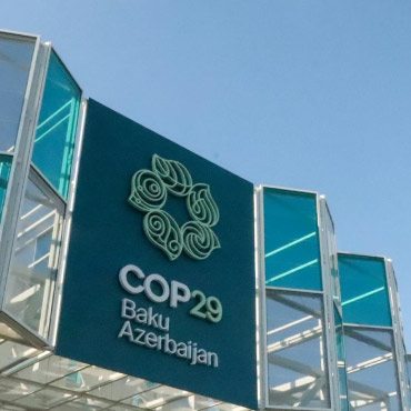 The logo of 29th UN Climate Conference of Parties (COP29) in Baku, Azerbaijan