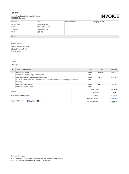 Zoho Invoice - Custom Templates