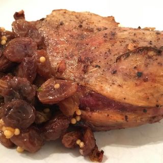 Confit duck with pickled raisins.