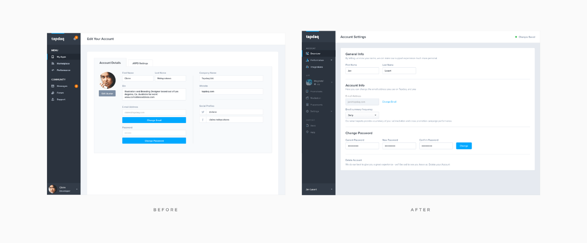 Account Settings — Before & After