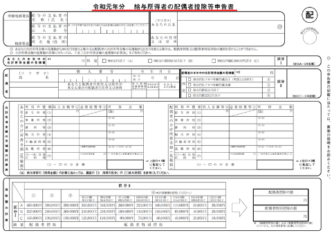 シンプルだった「令和元年 配偶者控除申告書」