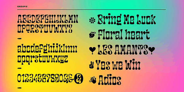 Card displaying Groupie typeface in various styles