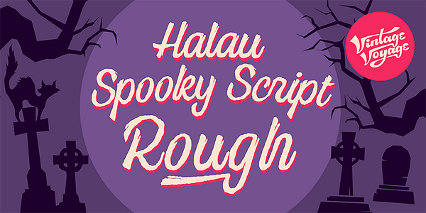 Card displaying Halau Spooky typeface in various styles