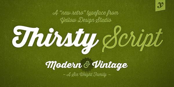 Card displaying Thirsty Script typeface in various styles