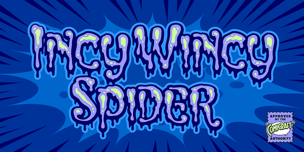 Card displaying CC Incy Wincy Spider typeface in various styles